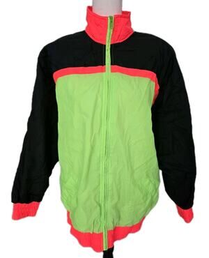 Vtg 80s Be In The Current Seen Neon Color Block Nylon Windbreaker Jacket Sz L